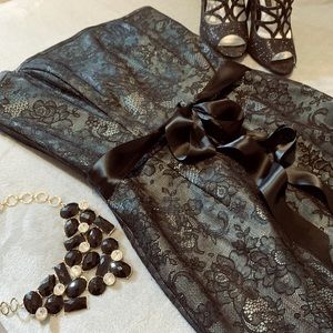 Black Blue and Gold Strapless Formal Dress